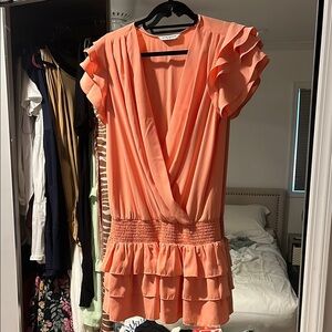 Amanda Uprichard Orange Pink Wrap Mini Dress